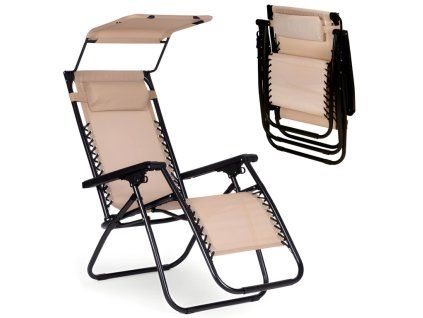 Skladacie záhradné lehátko MultiGarden ZRL009-R s nastaviteľnou strieškou
