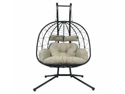 Závesné skladacie kreslopre dvoch Garden Line LUVO s vankúšom čierne