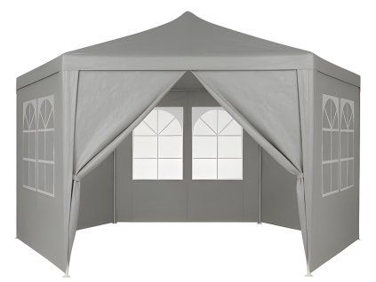 Záhradný hexagonálny stan MultiGarden s oknami šedý