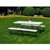 Skladací pivný set MultiGarden 180 cm biely v záhrade